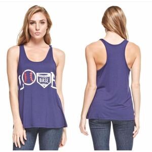 Pomelo Love Baseball graphic  racerback blue tank - XL